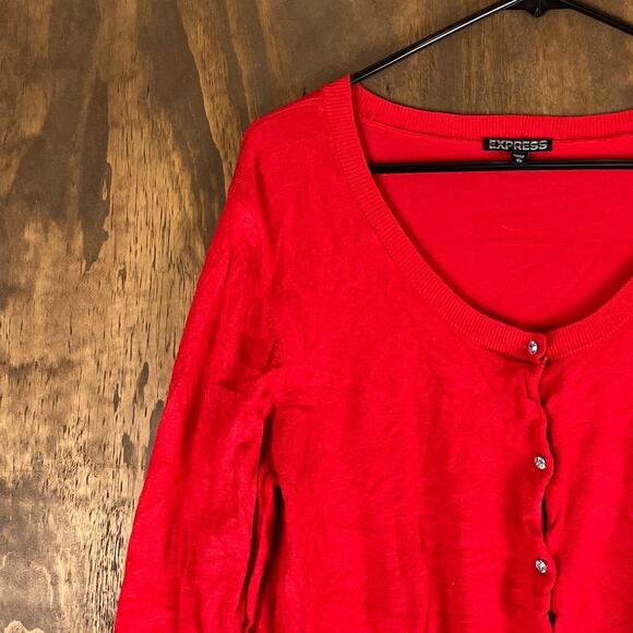 Express Womens Sweater Red Cardigan Diamond Button Front Long Sleeve Stretch XL - Picture 4 of 12